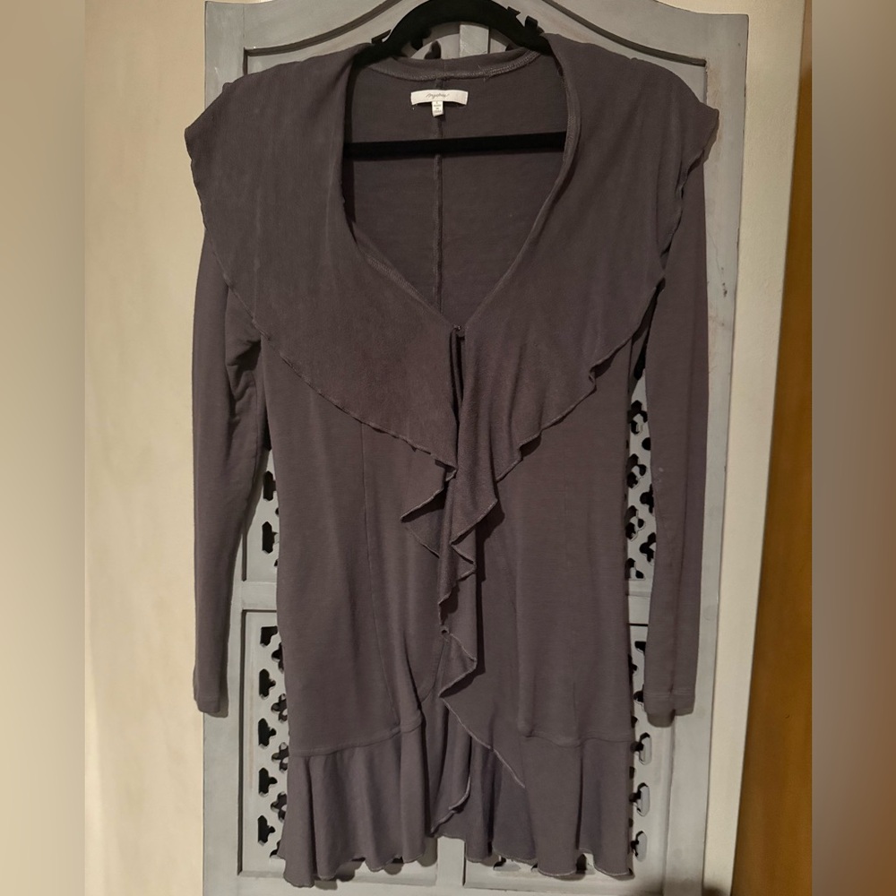Mystree Gray Ruffled Cardigan Sz: Large